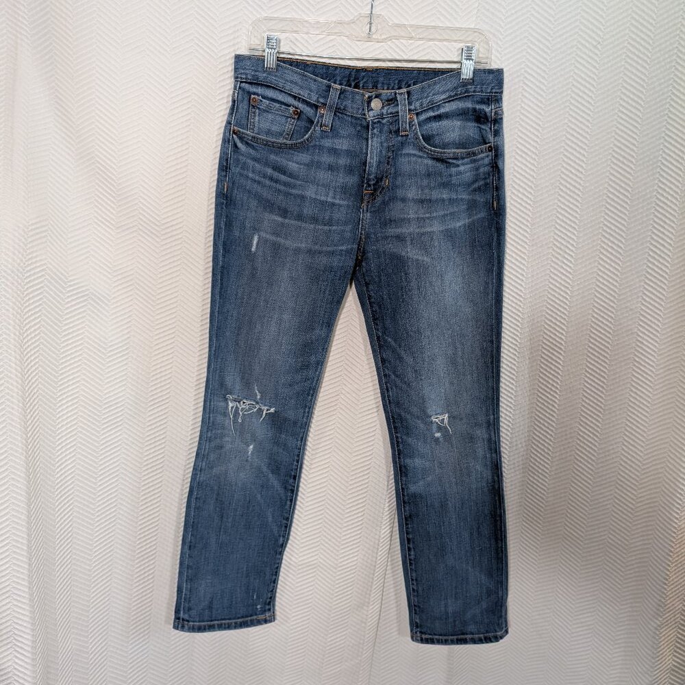 FRYE Straight Slim Leg Mid Rise Blue Jeans Distressed Size 27 Denim Casual